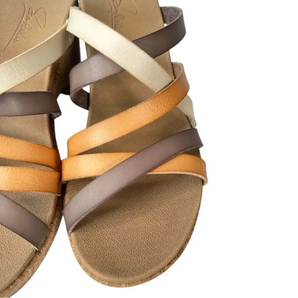 SoftMoc Hillary Multicolor Leather Cork Wedge Sandals Womens 9 Comfort